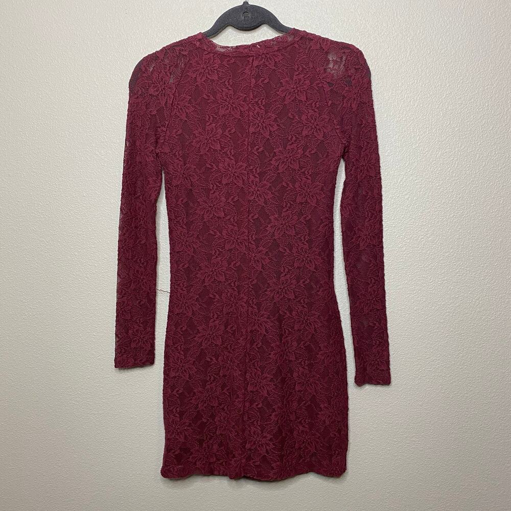 Sunday Best Aritzia‎ Burgundy Floral Lace Long Sleeve Mini Dress XS FRL2-8416-44 - Picture 4 of 7